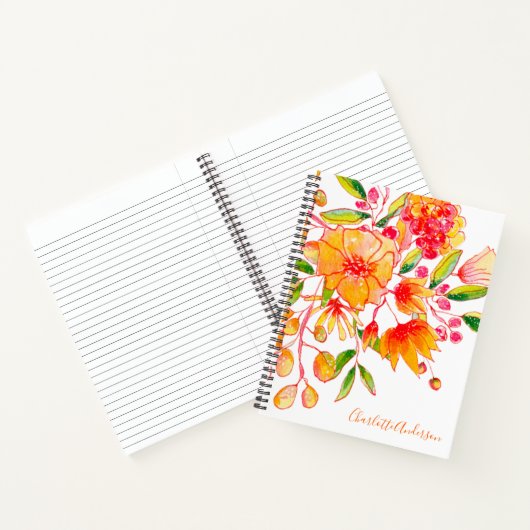 ヴィンテージ水彩オレンジ色の花パーソナライズされた ノートブック (内部)
