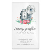 ヴィンテージ水彩カメラと花 マグネット名刺 (正面縦)