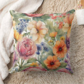 ヴィンテージ水彩ガーデンフラワーイン開花 クッション (ブランケット)