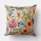 ヴィンテージ水彩ガーデンフラワーイン開花 クッション (正面)