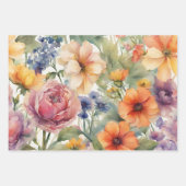 ヴィンテージ水彩ガーデンフラワーイン開花 ラッピングペーパーシート (正面)