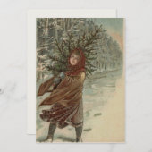 ヴィンテージ水彩ガール&ツリークリスマスグリーティング シーズンカード (正面/裏面)