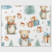 ヴィンテージ水彩クマ ラッピングペーパー (フラット)