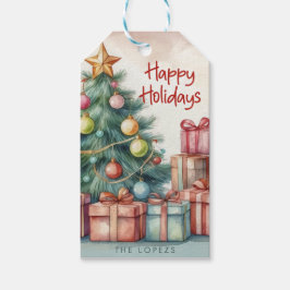 ヴィンテージ水彩クリスマスツリーオーナメント ギフトタグ