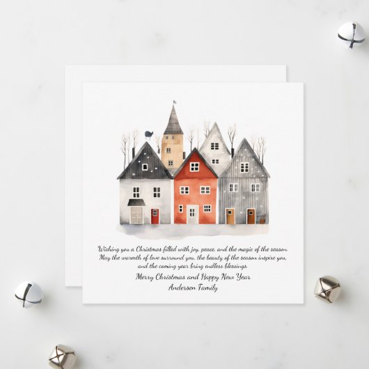 ヴィンテージ水彩クリスマスパーソナライズされた シーズンカード (正面/裏面インサイチュ)