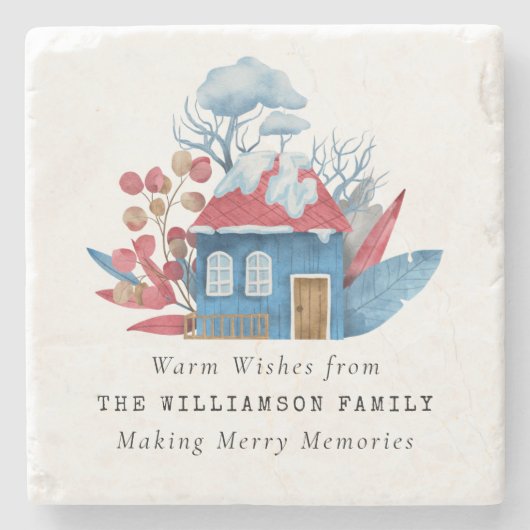 ヴィンテージ水彩クリスマスマパーソナライズされたーブル ストーンコースター (正面)