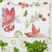 ヴィンテージ水彩クリスマス花模様 キッチンタオル (折り畳み)