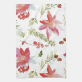 ヴィンテージ水彩クリスマス花模様 キッチンタオル (縦)