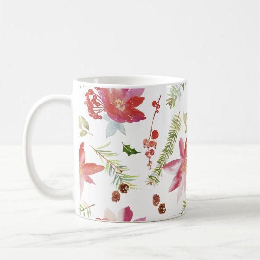 ヴィンテージ水彩クリスマス花模様 コーヒーマグカップ (左)