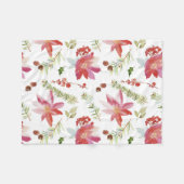 ヴィンテージ水彩クリスマス花模様 フリースブランケット (正面(横))