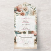 ヴィンテージ水彩コテージコア結婚ズ オールインワン招待状 (内側)