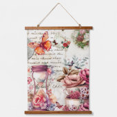 ヴィンテージ水彩コラージュ 吊り下げ型タペストリー (正面)