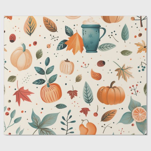 ヴィンテージ水彩コージー秋パターン ラッピングペーパー (フラット)