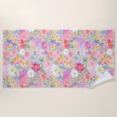 ヴィンテージ水彩サマー春フローラ ビーチタオル (正面)