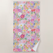 ヴィンテージ水彩サマー春フローラ ビーチタオル (正面)
