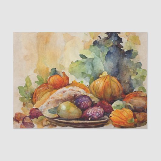 ヴィンテージ水彩サンクスギビングカボチャトルコ 薄葉紙 (正面)