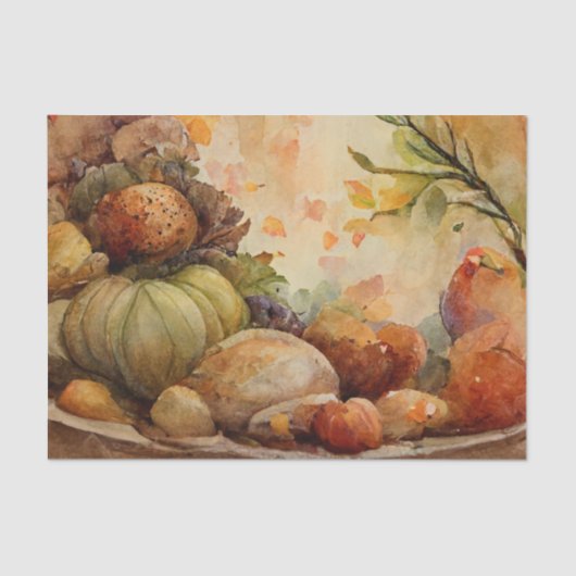 ヴィンテージ水彩サンクスギビングカボチャ収穫 薄葉紙 (正面)