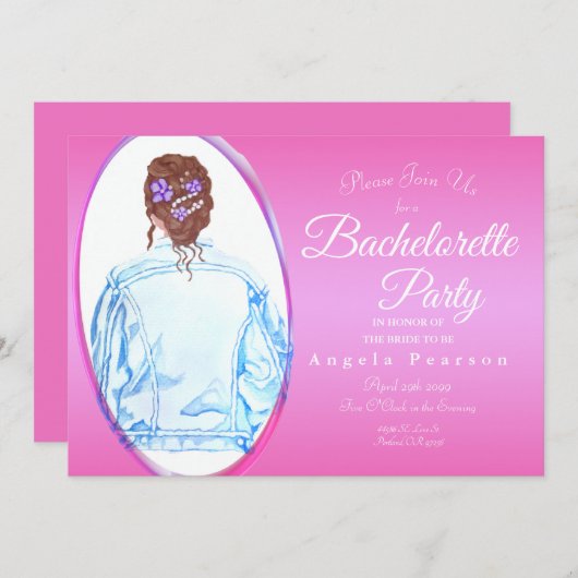 ヴィンテージ水彩ジーンジャケット ブライズパーティー 招待状 (正面/裏面)