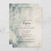 ヴィンテージ水彩スカイ抽象芸術バプテモダンィス 招待状 (正面/裏面)