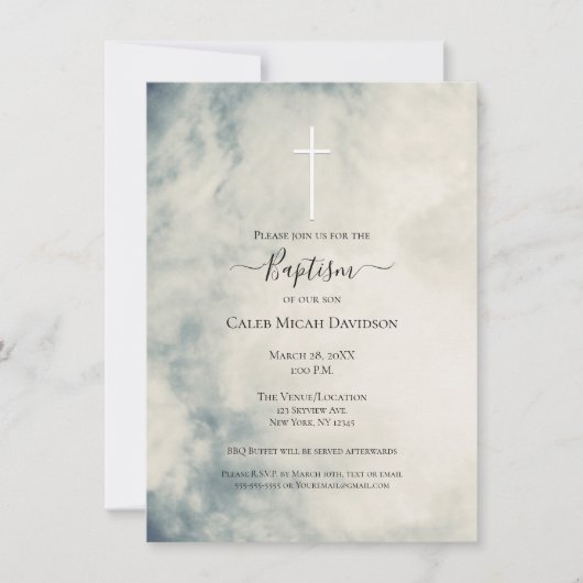 ヴィンテージ水彩スカイ抽象芸術バプテモダンィス 招待状 (正面)