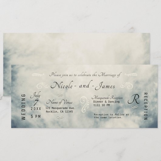 ヴィンテージ水彩スカイ抽象芸術モダン結婚ズ 招待状 (正面/裏面)