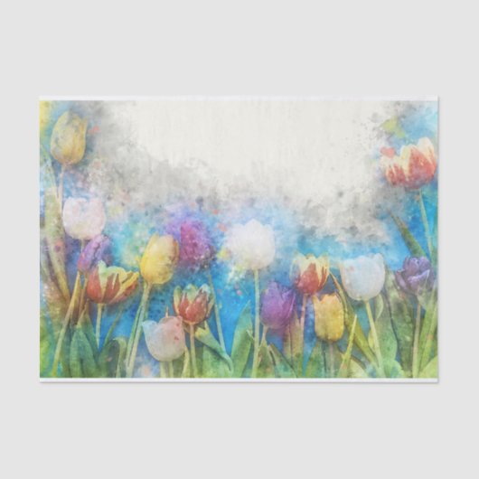 ヴィンテージ水彩チューリップフラワーイースター 薄葉紙 (正面)