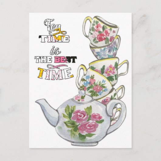 ヴィンテージ水彩ティータイム ポストカード (正面)