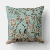 ヴィンテージ水彩ティール(緑がかった色)チノワセリーバード&フラワーズ クッション (裏面)