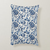 ヴィンテージ水彩デルブルー花レトロ アクセントクッション (裏面(縦))