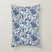 ヴィンテージ水彩デルブルー花レトロ アクセントクッション (正面(垂直))