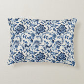 ヴィンテージ水彩デルブルー花レトロ アクセントクッション (裏面)