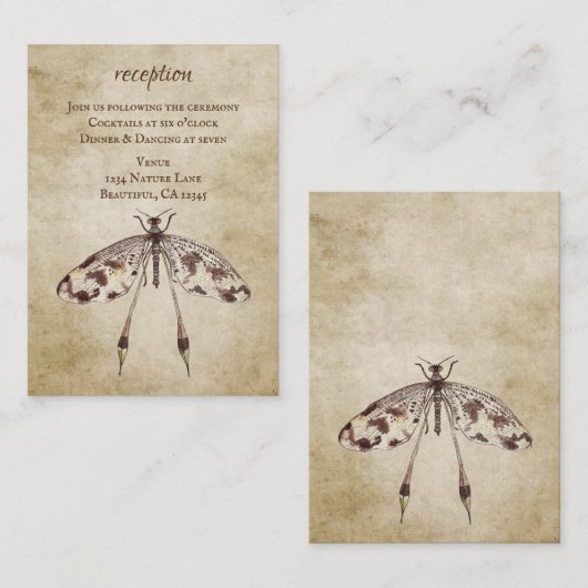 ヴィンテージ水彩トンボ結婚式レセプション エンクロージャーカード (正面/裏面)
