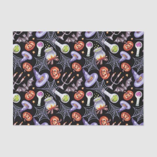 ヴィンテージ水彩ハロウィーン要素パターン 薄葉紙 (正面)