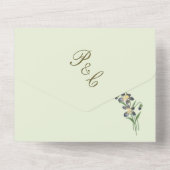 ヴィンテージ水彩バイオレットとセージグリーンのウェディング オールインワン招待状 (裏面)