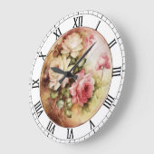 ヴィンテージ水彩バラビクトリアン花フローラ ラージ壁時計 (傾斜)