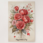 ヴィンテージ水彩バレンタインのブーケ ジグソーパズル (縦)