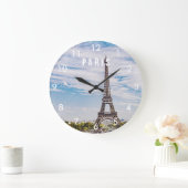 ヴィンテージ水彩パリエッフェルタワー葉書 ラージ壁時計 (ホーム)