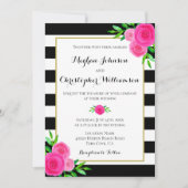 ヴィンテージ水彩ピンクストライプフローラ結婚ズ 招待状 (正面)