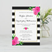 ヴィンテージ水彩ピンクストライプフローラ結婚ズ 招待状 (スタンド正面)