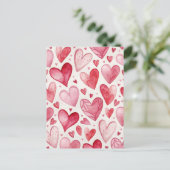 ヴィンテージ水彩ピンクハートラブカード ポストカード (スタンド正面)