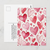 ヴィンテージ水彩ピンクハートラブカード ポストカード (正面/裏面)