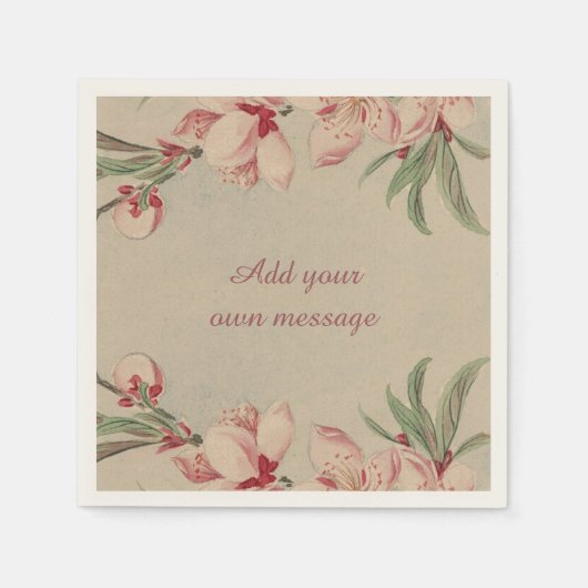 ヴィンテージ水彩ピンクフローラ スタンダードカクテルナプキン (正面)