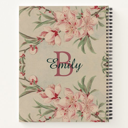 ヴィンテージ水彩ピンクフローラ パーソナライズされた ノートブック (裏面)