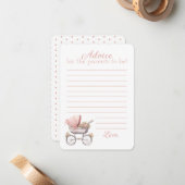 ヴィンテージ水彩ピンクベビーキャリッジベビーアドバイス ノートカード (正面/裏面インサイチュ)