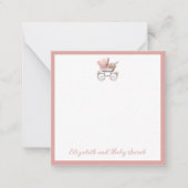 ヴィンテージ水彩ピンクベビー台車パーソナライズされた ノートカード (正面)