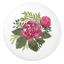 ヴィンテージ水彩ピンクローズセラミックプル