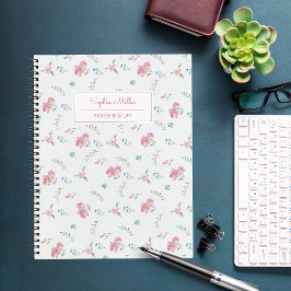 ヴィンテージ水彩ピンクローズモノグラムあなたの名前 ノートブック