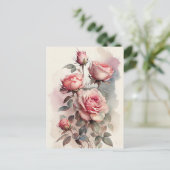 ヴィンテージ水彩ピンクローズ ポストカード (スタンド正面)