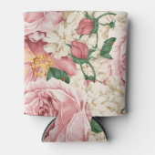 ヴィンテージ水彩ピンク牡丹フローラクーラーボックス 缶クーラー (正面)