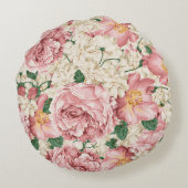 ヴィンテージ水彩ピンク牡丹フローラ枕 ラウンドクッション (裏面)